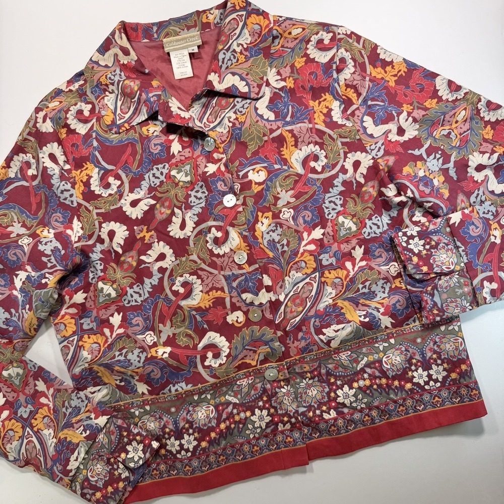 Coldwater Creek Silk Blend Multicolor Floral Jacket M Pearl Button Collared